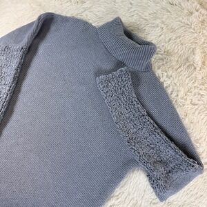 Sundance Women Blue Merino Wool Turtleneck Sweater Textured Sleeve Knit Medium‎